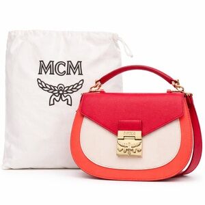 Authentic MCM Patricia Colorblock Leather Top Handle Bag